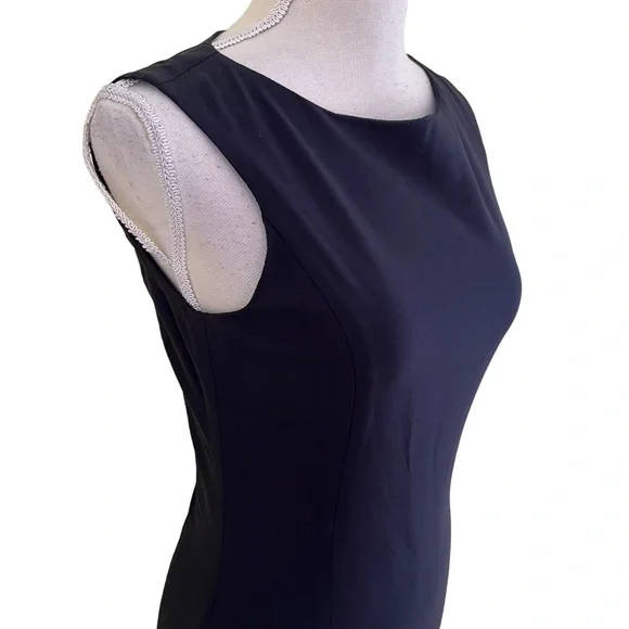 Shin Choi Deep Navy Blue Sleeveless Stretch Wool Sheath Dress 4 - Picture 3 of 8